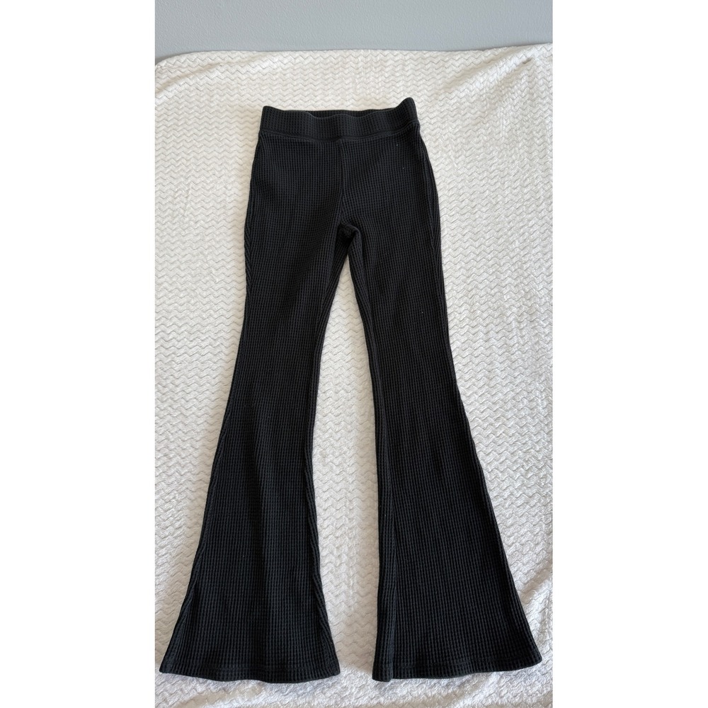 Aerie Waffle Knit Flare Pants Black Thermal Bell Bottom XS Regular 4564